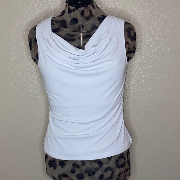 Calvin Klein Drape Cowl Neckline Tank Office Shirt Basics Layer White S - Picture 1 of 9